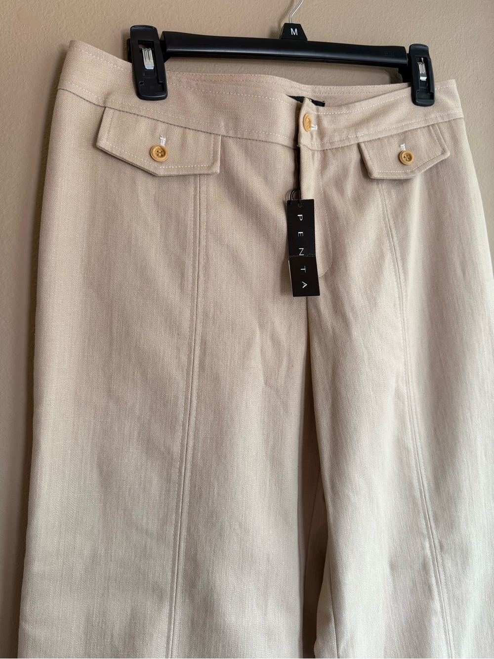 Penta Beige Bamboo Color Wide-Leg Bell Trousers Pants Khaki Light Brown Tan 10